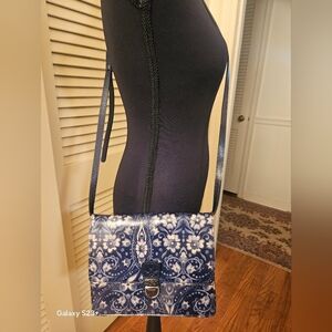 Patricia Nash Blue Crossbody Bag with Floral Design